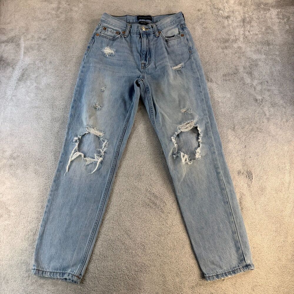 Aeropostale Mom Jeans Women Distressed High Rise Light Wash Denim 00